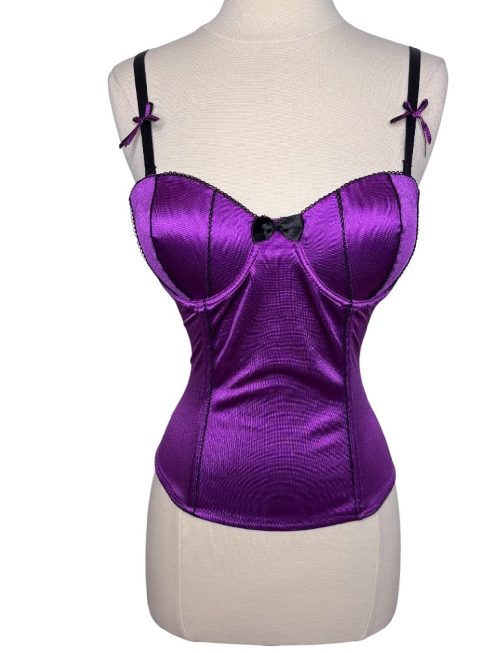 Morbid Threads Y2K Purple Satin Underwire Push Up Bows Corset Top Size 34C